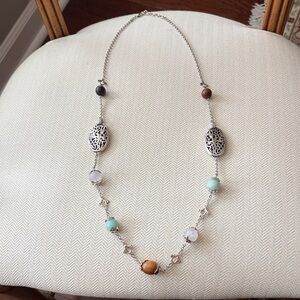 Brighton Silver Necklace with Turquoise and Amber Tones